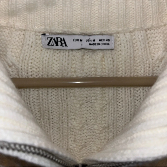 ZARA Women's Cream And Blue Striped Knit 1/4 Zip Long Sleeve Sweater Size Med - Picture 5 of 8